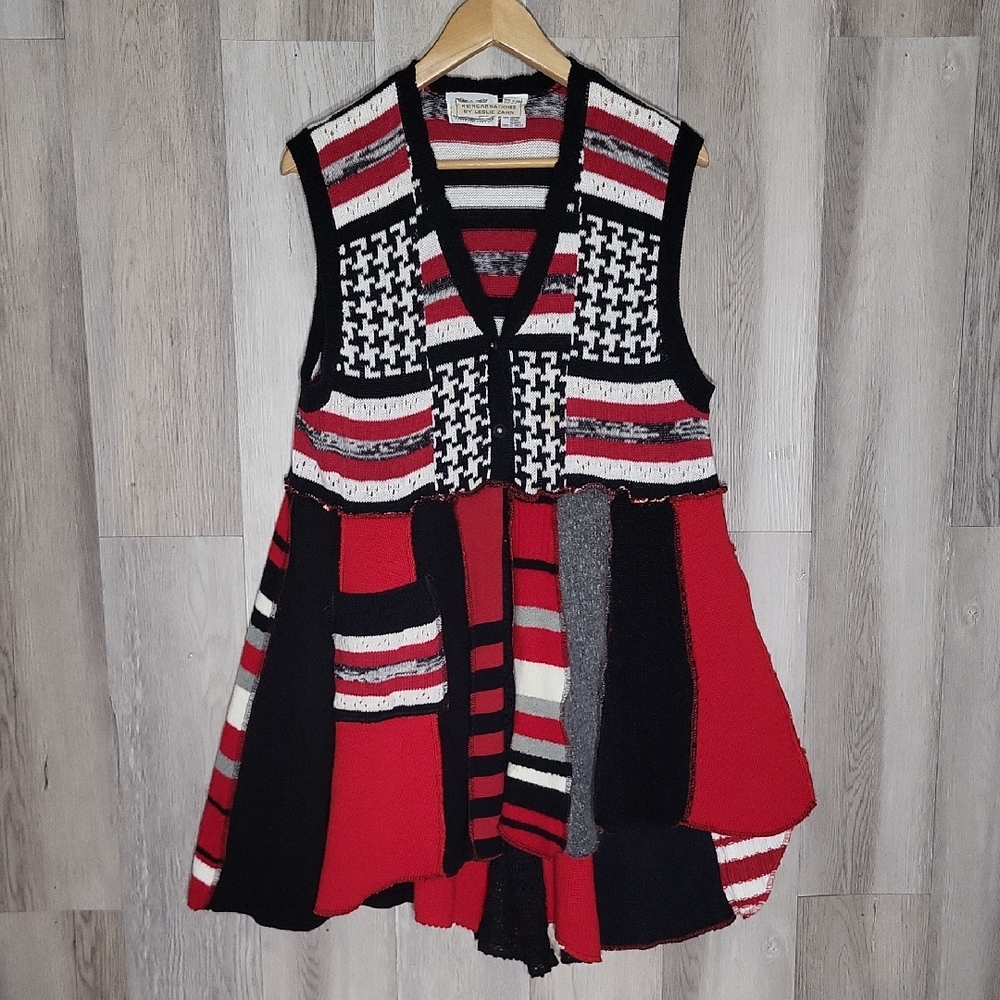Reincarnations by Leslie Zahn Patchwork Knit Cardigan Vest Avant Garde Lagenlook